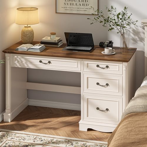 Roman Style 47" Executive Desk with File Drawer,4 Drawers Farmhouse Computer Desk with Roman Column Design,for Study, Home Office, Writing.