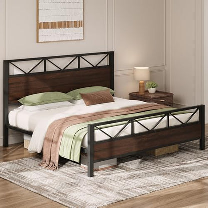 King Bed Frame, Dark Brown Industrial Headboard, view 7