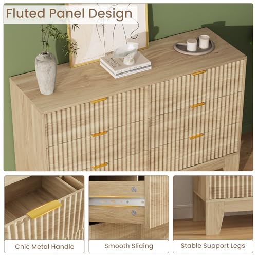 6 Drawer Dresser for Bedroom, Fluted Dresser for Bedroom, view 5