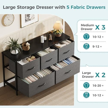 Dresser for Bedroom with 5 Drawers, Wide Chest of Drawers, Grey, view 5