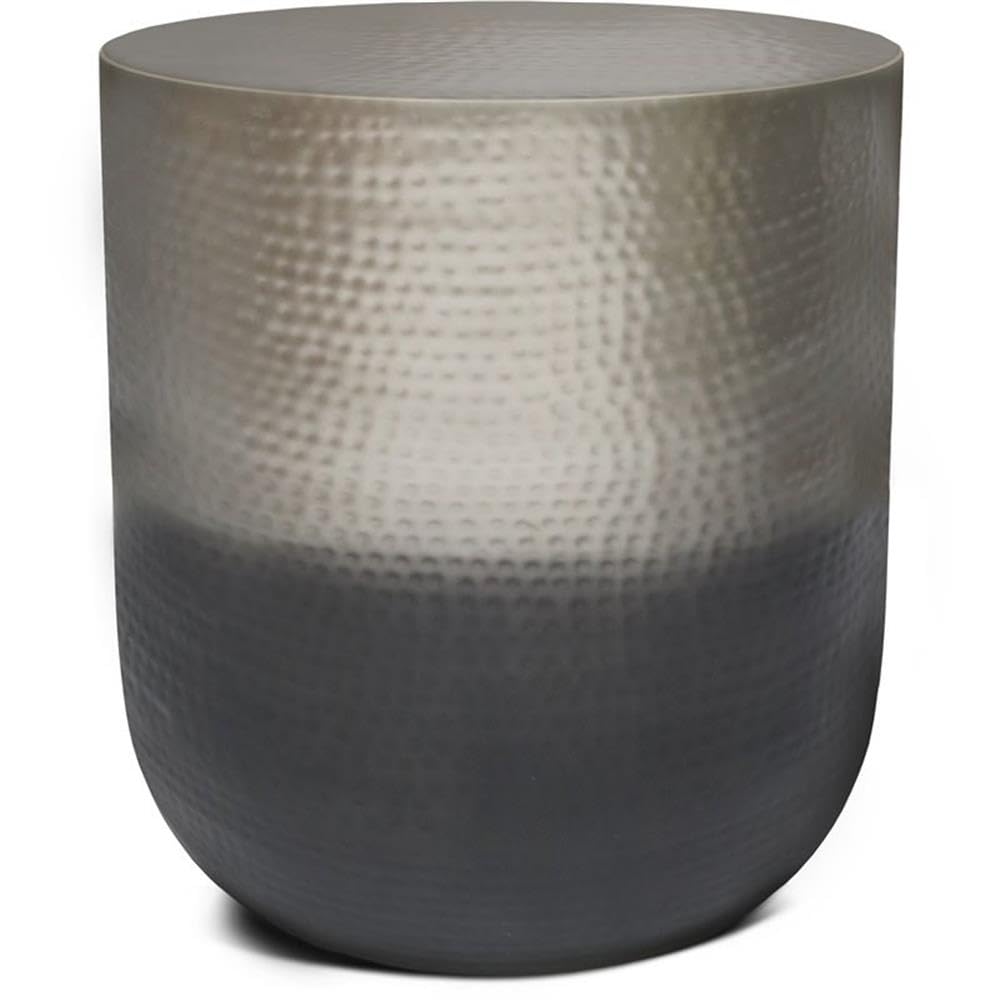 Small Boho End Table for Living Room, Round Accent Bed Side Table for Small Spaces, Narrow Metal Nightstand, Unique Rustic Circle Telephone Table for Sofa Side, Antique Silver and Black Gradient Ombre