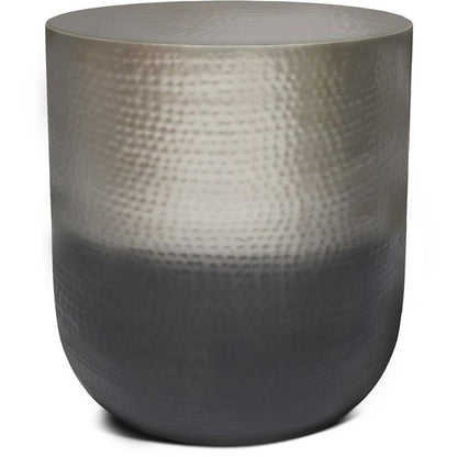 Small Boho End Table for Living Room, Round Accent Bed Side Table for Small Spaces, Narrow Metal Nightstand, Unique Rustic Circle Telephone Table for Sofa Side, Antique Silver and Black Gradient Ombre