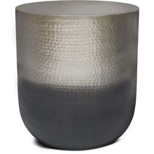 Small Boho End Table for Living Room, Round Accent Bed Side Table for Small Spaces, Narrow Metal Nightstand, Unique Rustic Circle Telephone Table for Sofa Side, Antique Silver and Black Gradient Ombre