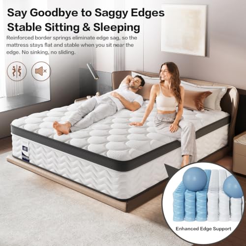 Queen Mattress, 12 Inch, Grey, Hybrid Mattress in a Box, view 6