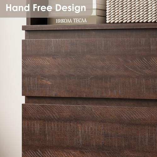 70" Tall Bookcase with Drawers, Bookshelf w/ 3 Tier Open Shelves & 3 Storage Drawers, Modern Deep Storage Book Shelf Storage Cabinet Organizer for Living Room Office Library (Brown)