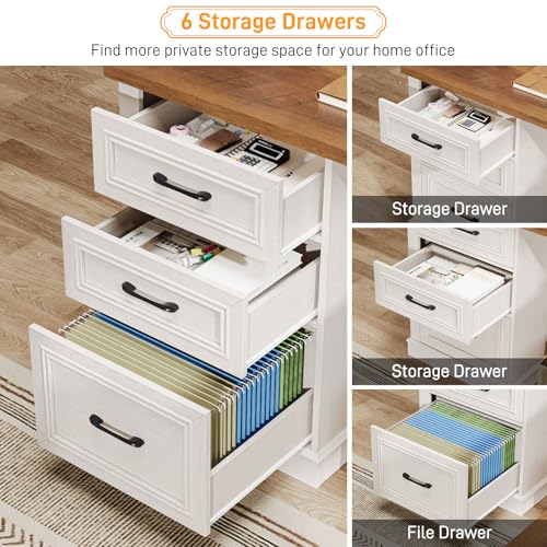 Farmhouse 59" L-Shaped Executive Desk with File Drawer,Unique White, view 5