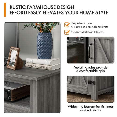 Farmhouse Fireplace TV Stand for TVs up to 65+ Inch, Gray Wash, view 6