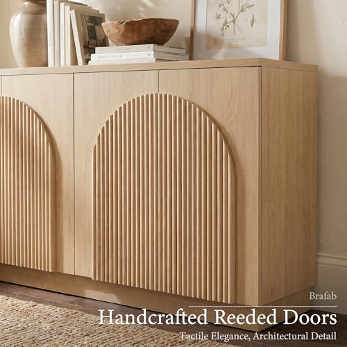 110" Fluted Wood Sideboard Buffet Cabinet with Storage, Natural, view 4