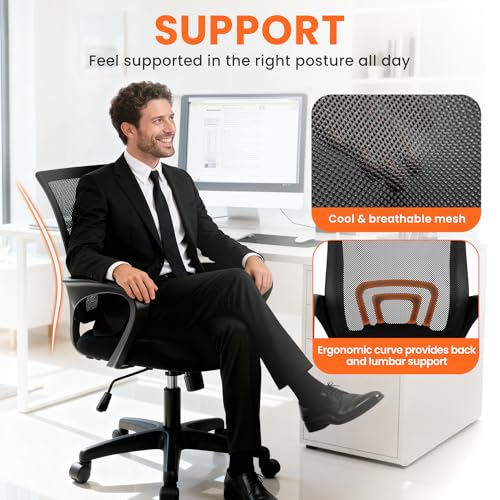 Office Computer Chair Ergonomic Mid-Back Mesh Desk Chair, Black, view 6
