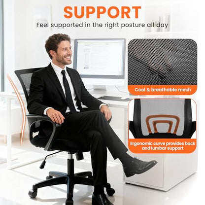 Office Computer Chair Ergonomic Mid-Back Mesh Desk Chair, Black, view 6