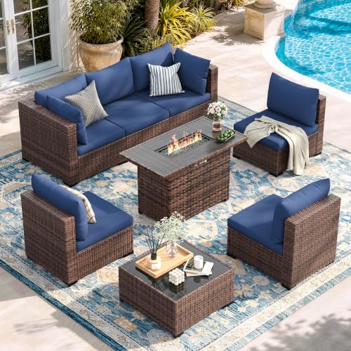 Patio Furniture Set with Fire Pit Table, 8-Piece Wicker Patio Set, view 2