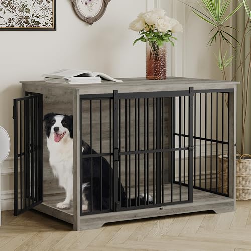 44.1" XL Dog Crate Furniture Indoor Dog Kennel with Barn Door, view 2