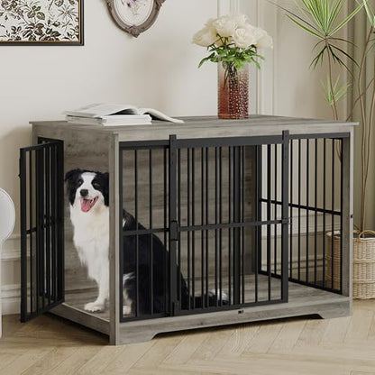 44.1" XL Dog Crate Furniture Indoor Dog Kennel with Barn Door, view 2