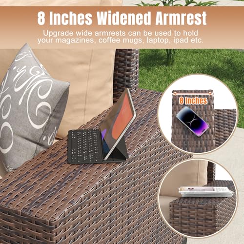 12 Pieces Patio Furniture Set Wicker Rattan Outdoor Sectional Conversation Set with Coffee Table and 4” Thickened Cushions, Beige (Waterproof Cover Included)