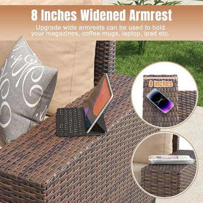 12 Pieces Patio Furniture Set Wicker Rattan Outdoor Sectional Conversation Set with Coffee Table and 4” Thickened Cushions, Beige (Waterproof Cover Included)