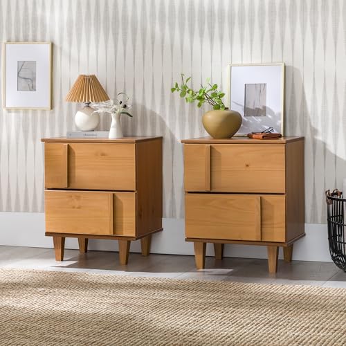 Contemporary 2-Piece Detailed Drawer Solid Wood Nightstands
