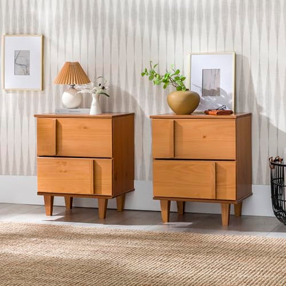 Contemporary 2-Piece Detailed Drawer Solid Wood Nightstands