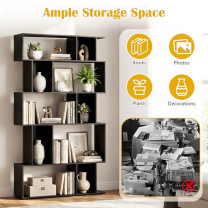 5-Tier Geometric Bookshelf w/Anti-tip Kit & 5 Closed-Back Cubbies, view 4