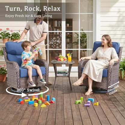 Luxury High Back Outdoor Furniture with 6-Inch Thick Cushions, Patio Furniture Set with Swivel Chairs, 4 PCS Wicker Conversation Set for Porch, Balcony, Deck and Yard
