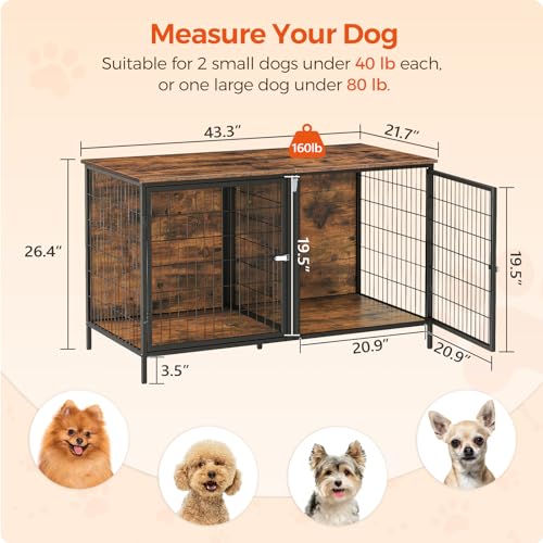 Dog Crate Furniture for 2 Dogs, 43.3" Dog Kennel with Removable Divider, view 6
