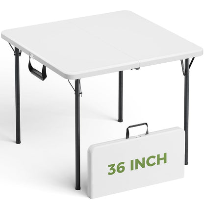 Folding Table, 36 Inch Square Foldable Card Table with Carrying Handle, Heavy Duty Fold-in-Half Portable Table No Assembly, Ideal for Picnic, Camping, RV Travel, Parties, BBQs, Crafting and Indoor Use
