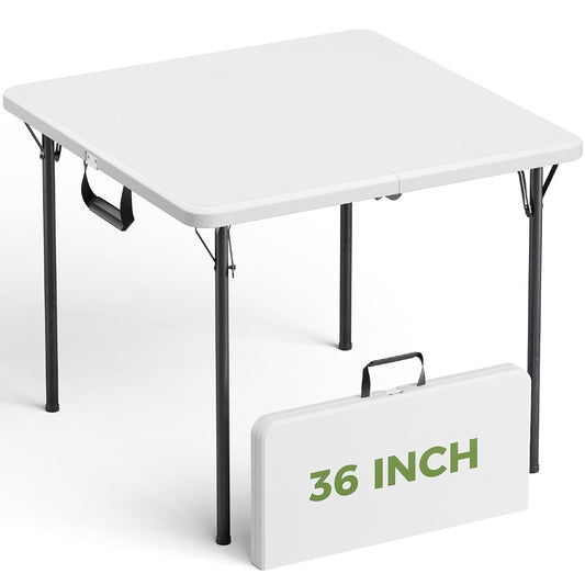 Folding Table, 36 Inch Square Foldable Card Table with Carrying Handle, Heavy Duty Fold-in-Half Portable Table No Assembly, Ideal for Picnic, Camping, RV Travel, Parties, BBQs, Crafting and Indoor Use