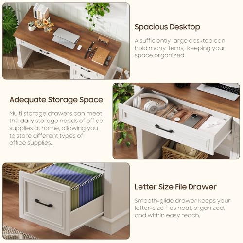 Farmhouse 47" Executive Desk with A File Drawer, Unique White., view 4