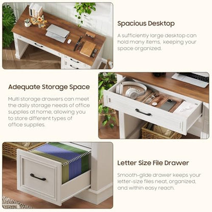 Farmhouse 47" Executive Desk with A File Drawer, Unique White., view 4