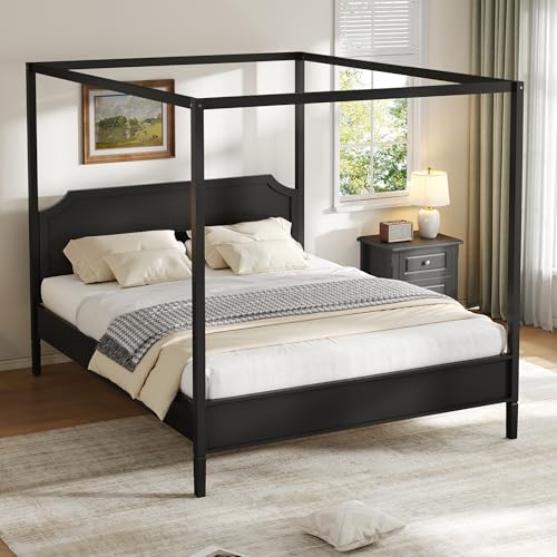 Canopy Bed Frame King with Headboard and Under-Bed Storage Space, Black, view 5