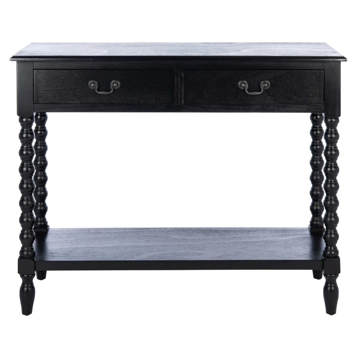 SAFAVIEH Furniture - Athena 2-Drawer Console Table - Black - Solid Wood - Farmhouse Classic Design - Ideal for Entryway, Living Room, Hallway, 35.5" W x 13" D x 29.5" H (CNS5702B)