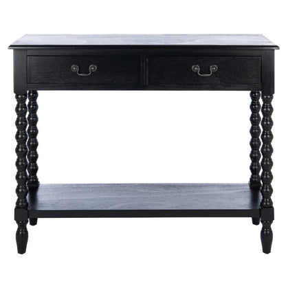 SAFAVIEH Furniture - Athena 2-Drawer Console Table - Black - Solid Wood - Farmhouse Classic Design - Ideal for Entryway, Living Room, Hallway, 35.5" W x 13" D x 29.5" H (CNS5702B)