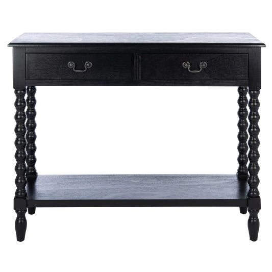 SAFAVIEH Furniture - Athena 2-Drawer Console Table - Black - Solid Wood - Farmhouse Classic Design - Ideal for Entryway, Living Room, Hallway, 35.5" W x 13" D x 29.5" H (CNS5702B)