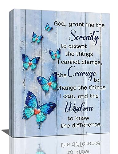 Scripture Serenity Prayer Wall Art Farmhouse Christian Religious Serenity Prayer Wall Decor Rustic Blue Butterfly Picture Canvas Prints Framed Artwork for Living Room Bedroom Bathroom 12"x16"