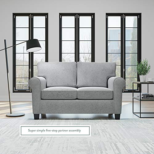 Willow Upholstered Loveseat with Rolled Arms – Living Room Furniture – Charcoal Small Loveseat - Seats Two – Loveseat for Small Spaces