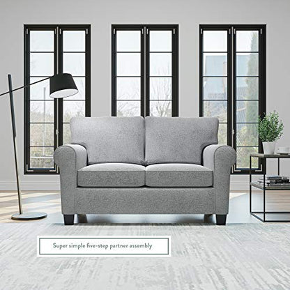 Willow Upholstered Loveseat with Rolled Arms – Living Room Furniture – Charcoal Small Loveseat - Seats Two – Loveseat for Small Spaces