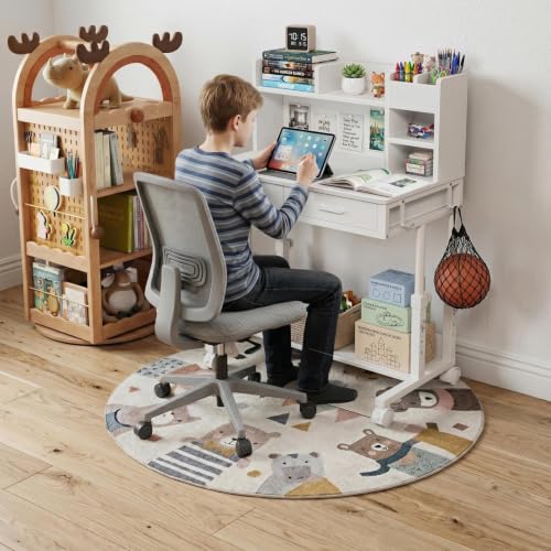 White Kids Desk with Hutch, Height Adjustable 32" Small Study Table, view 5