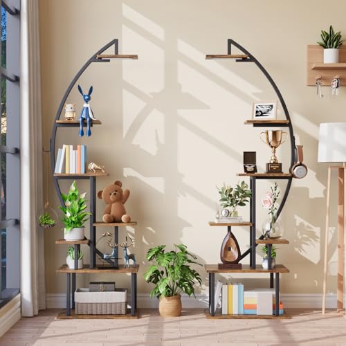 Tall Bookshelf with Lights, 2 Pack Ladder Bookcase, view 6
