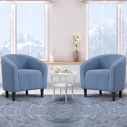Yaheetech Barrel Chairs, Furry Accent Chairs with Soft Padded Armrest for Living Room Bedroom Waiting Room Office, Set of 2, Blue
