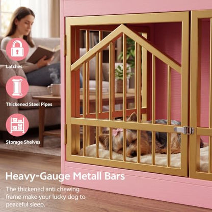 Dog Crate Furniture, Wooden Dog Kennel for Small Breed, Pink, view 6