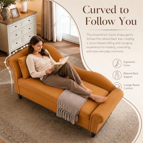 64.5" Velvet Chaise Lounge Chair with Storage, view 5