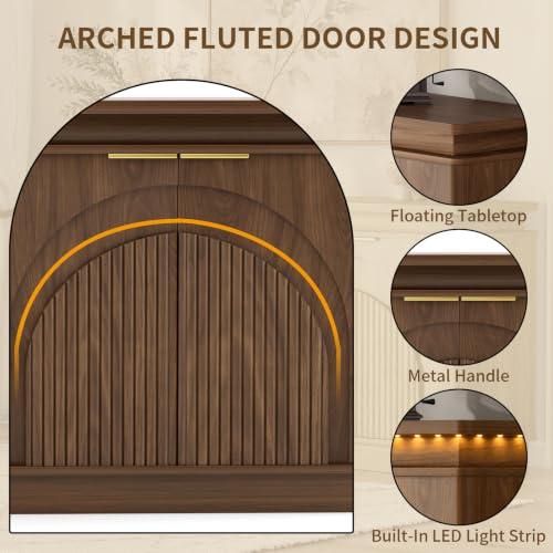65.7" Sideboard Buffet Cabinet with Arched Fluted Doors,LED Lights, view 5