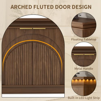 65.7" Sideboard Buffet Cabinet with Arched Fluted Doors,LED Lights, view 5