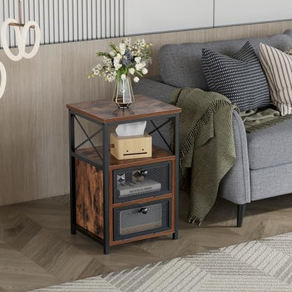 End Side Table, Modern Night Stand with Storage Space and Door, Set of 2 Nightstands for Living Room,Bedroom,Lounge,Antique Brown