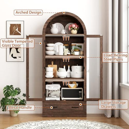 75" Tall Arched Kitchen Pantry Cabinet w Load-Bearing Steel Pipe, view 6