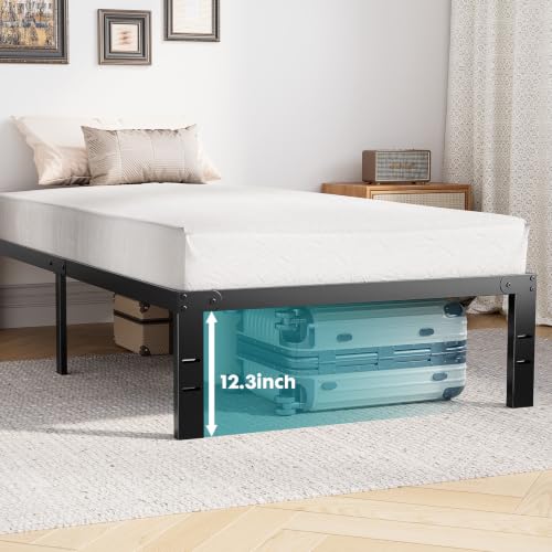 Black Metal Platform Bed Frame with Storage, Heavy Duty Slat Support, view 3