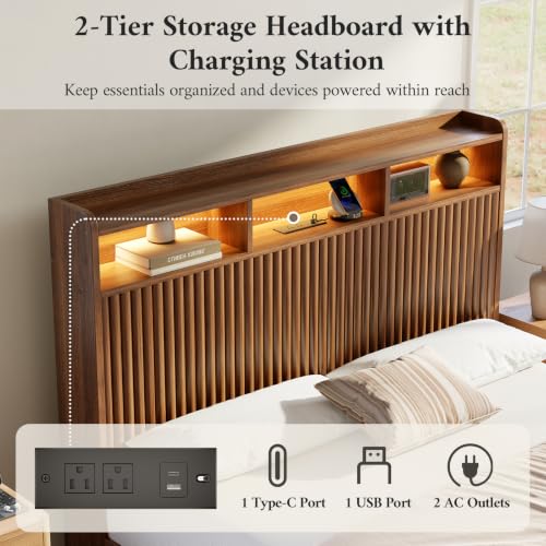 Queen Bed Frame with Headboard and Storage Drawers, view 6