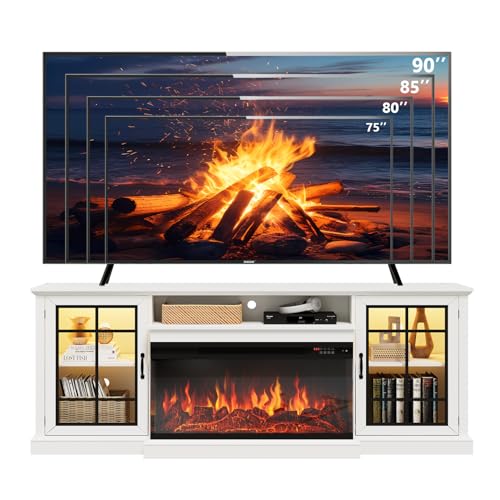 80" Fireplace TV Stand with 3-Sided Glass, TV Cabinet for TVs up to 90", view 8