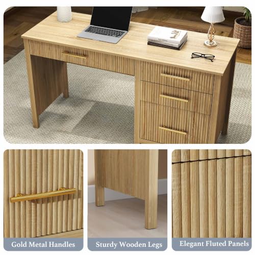 Fluted Executive Desk with Drawers: 54" Oak Home Office Desks, view 6