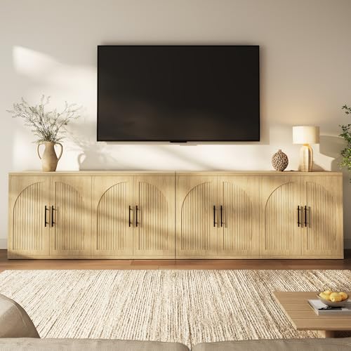63" Fluted Buffet Cabinet, Oak Credenza with Adjustable Shelf, view 7