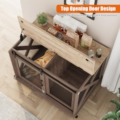 37"Dog Cage, Farmhouse Dog Crate Furniture with Sliding Barn Door, view 4